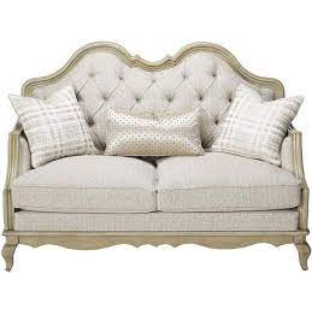 70" Silver And Platinum Faux Leather Love Seat And Toss Pillows By Homeroots | Loveseats | Modishstore