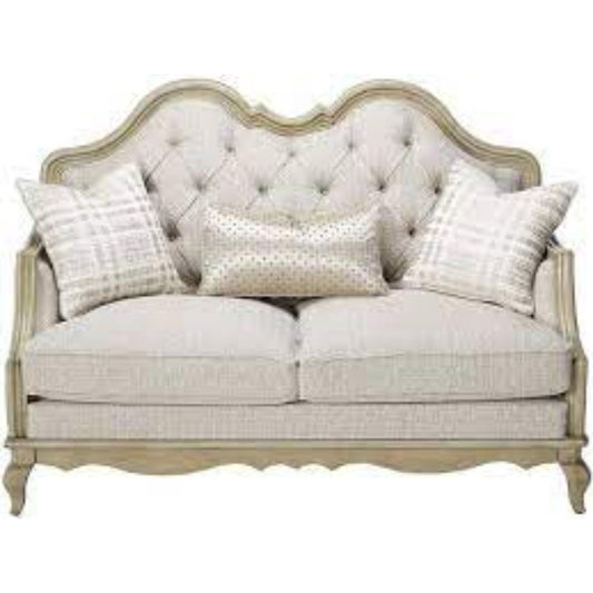 70" Silver And Platinum Faux Leather Love Seat And Toss Pillows By Homeroots | Loveseats | Modishstore