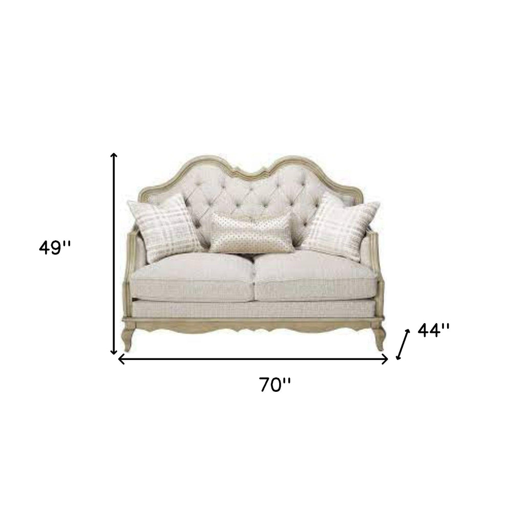 70" Silver And Platinum Faux Leather Love Seat And Toss Pillows By Homeroots | Loveseats | Modishstore - 5