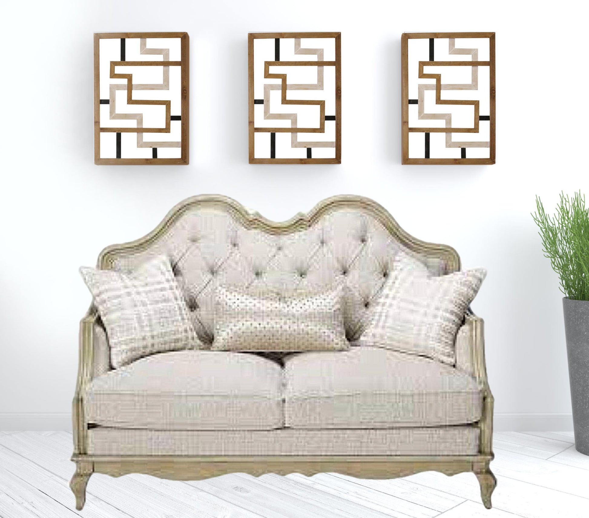 70" Silver And Platinum Faux Leather Love Seat And Toss Pillows By Homeroots | Loveseats | Modishstore - 2