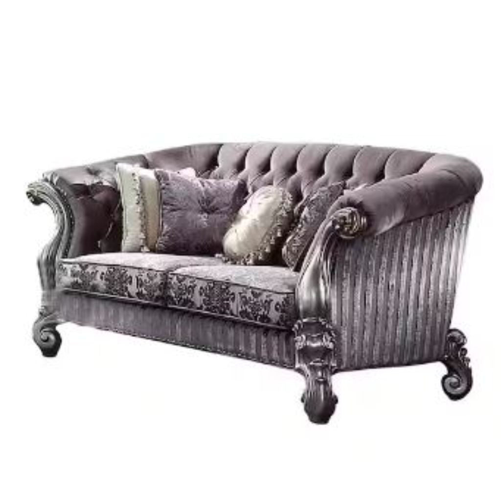 76" Purple And Platinum Velvet Love Seat And Toss Pillows By Homeroots | Loveseats | Modishstore