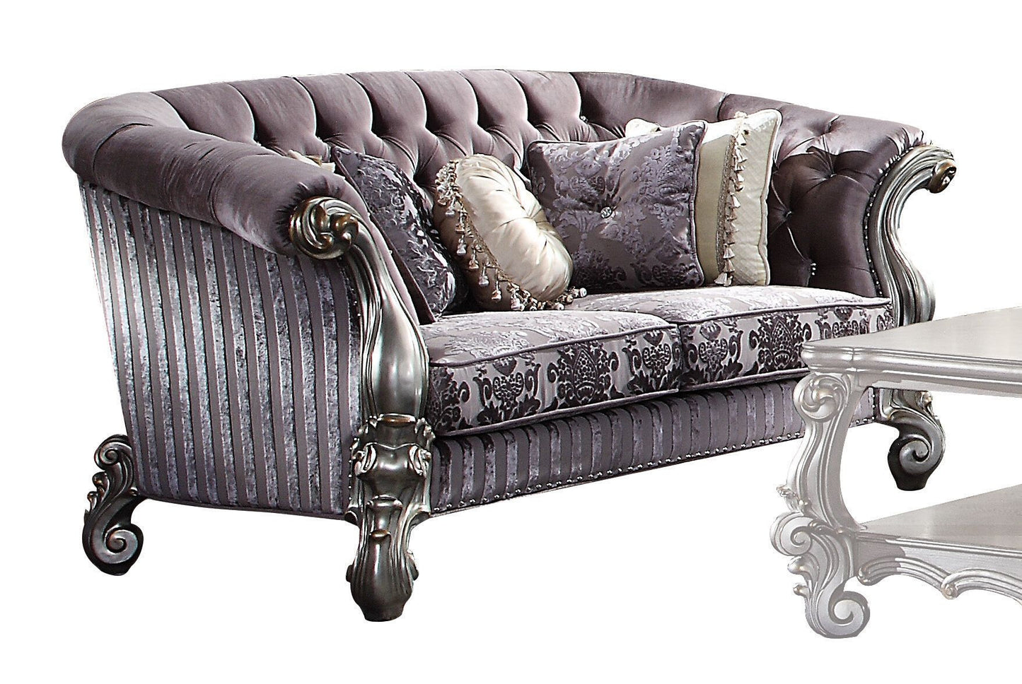 76" Purple And Platinum Velvet Love Seat And Toss Pillows By Homeroots