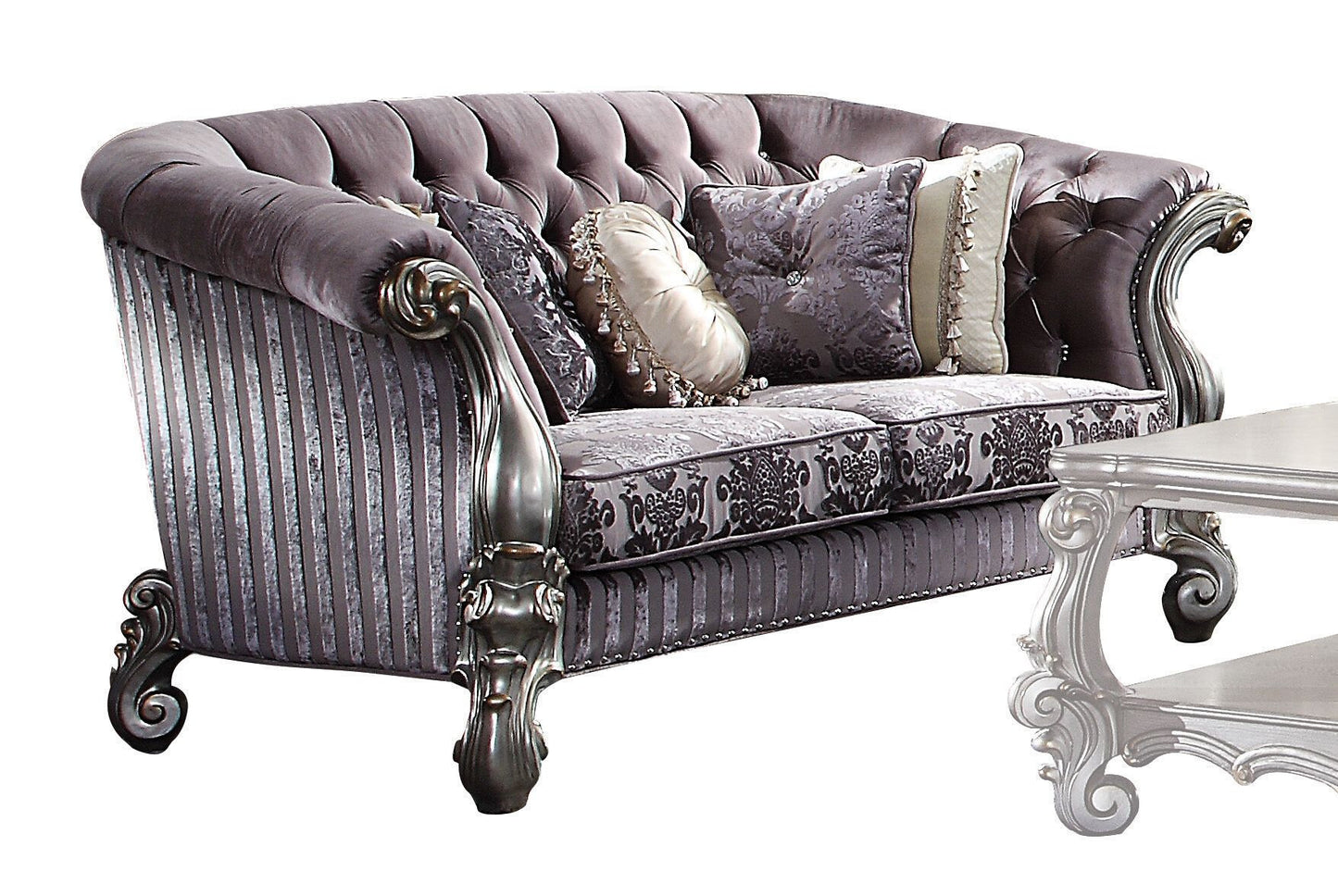 76" Purple And Platinum Velvet Love Seat And Toss Pillows By Homeroots | Loveseats | Modishstore - 3