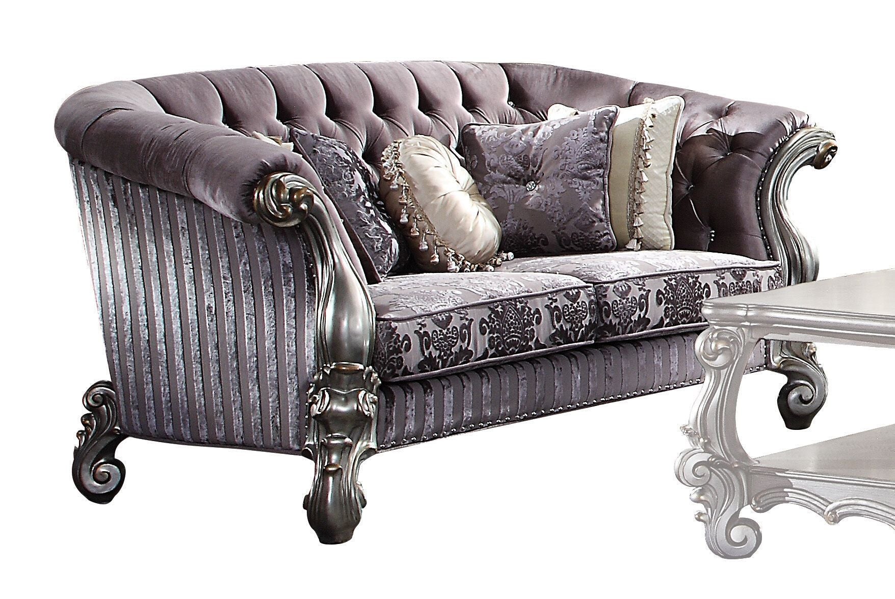 76" Purple And Platinum Velvet Love Seat And Toss Pillows By Homeroots | Loveseats | Modishstore - 3