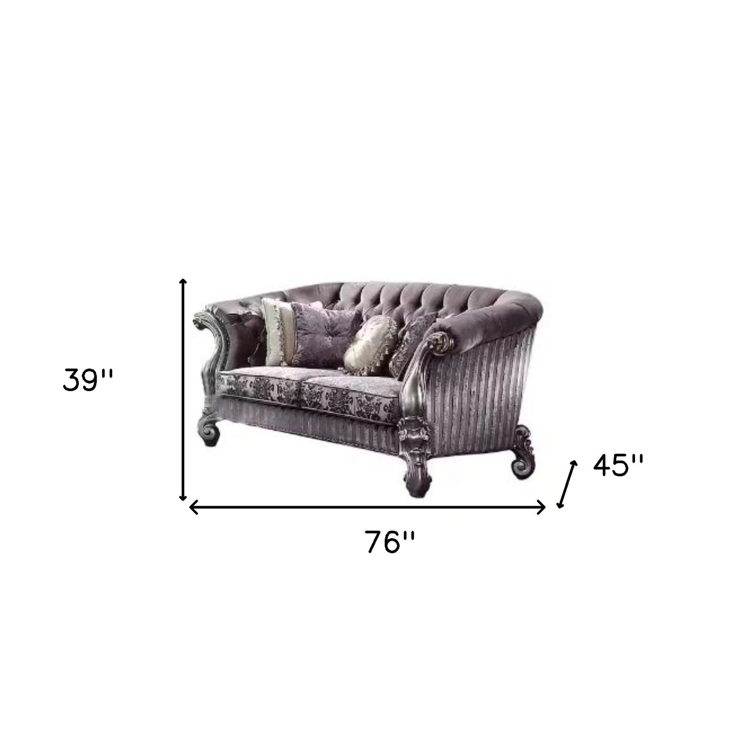 76" Purple And Platinum Velvet Love Seat And Toss Pillows By Homeroots | Loveseats | Modishstore - 5