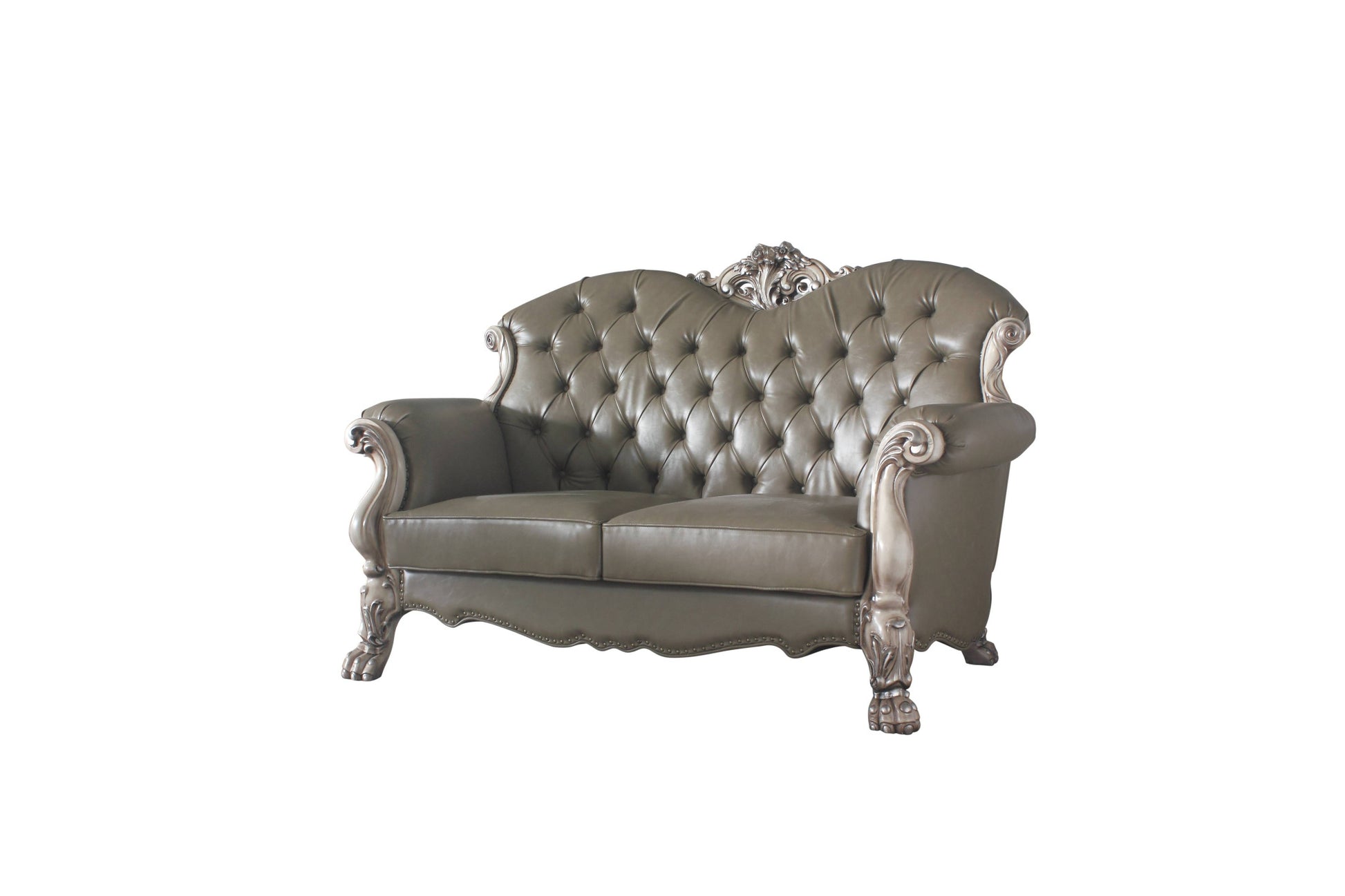 71" Patina And Bone Faux Leather Love Seat And Toss Pillows By Homeroots | Loveseats | Modishstore