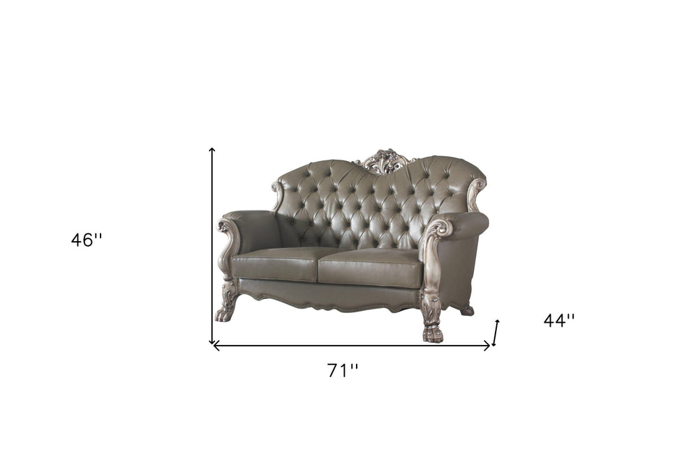 71" Patina And Bone Faux Leather Love Seat And Toss Pillows By Homeroots | Loveseats | Modishstore - 5