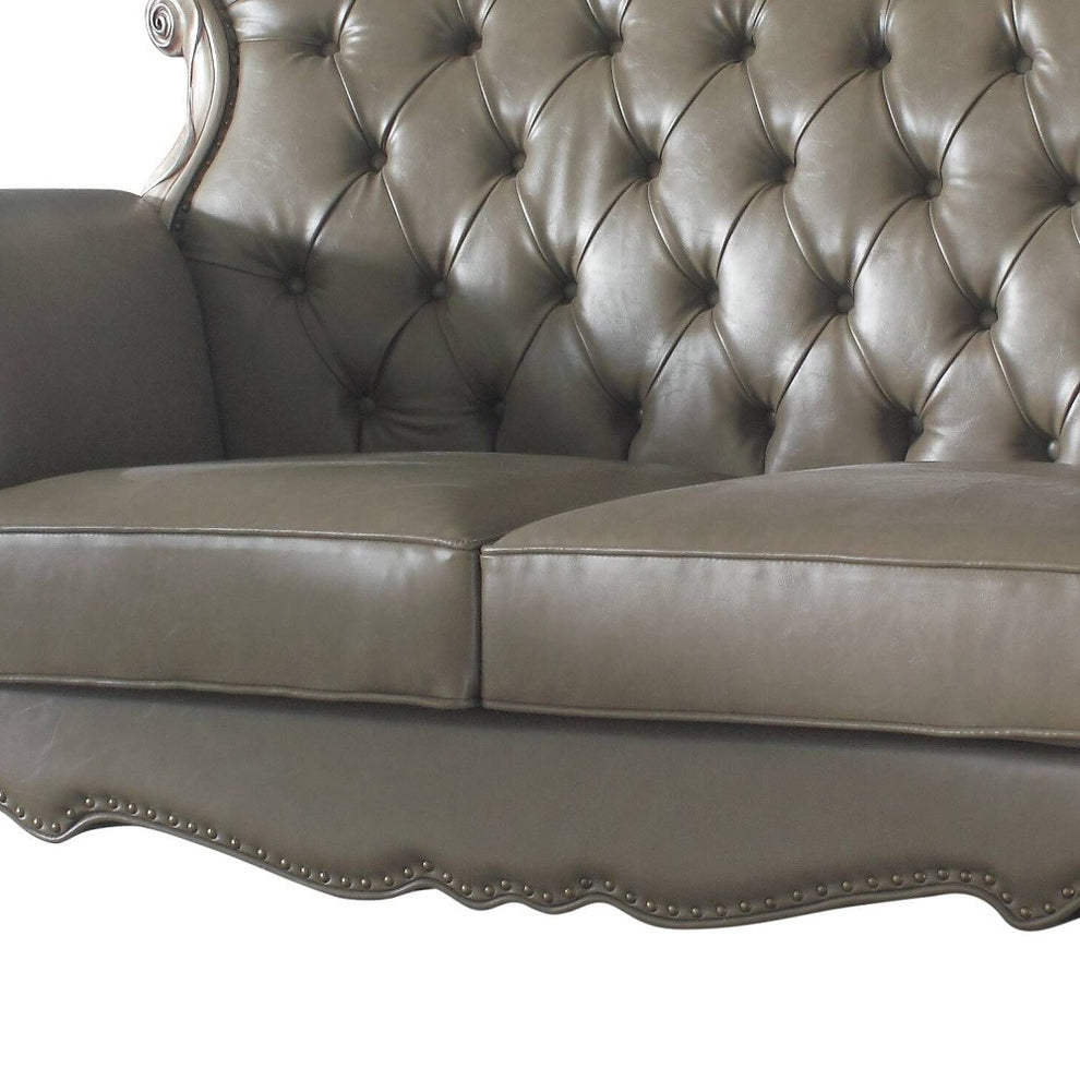 71" Patina And Bone Faux Leather Love Seat And Toss Pillows By Homeroots | Loveseats | Modishstore - 3