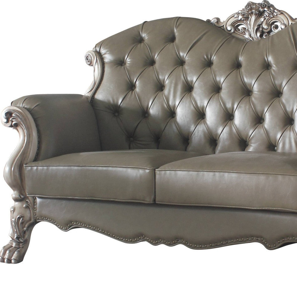 71" Patina And Bone Faux Leather Love Seat And Toss Pillows By Homeroots
