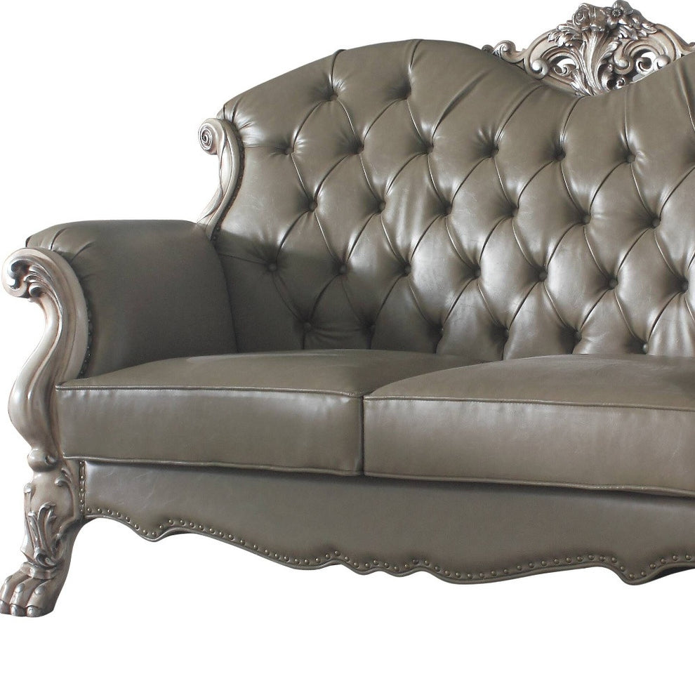 71" Patina And Bone Faux Leather Love Seat And Toss Pillows By Homeroots | Loveseats | Modishstore - 4