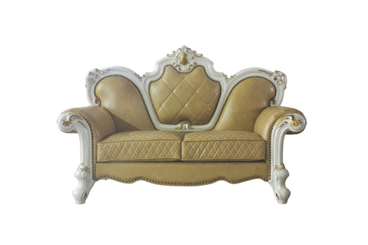 70" Butterscotch And Pearl Faux Leather Love Seat And Toss Pillows By Homeroots | Loveseats | Modishstore