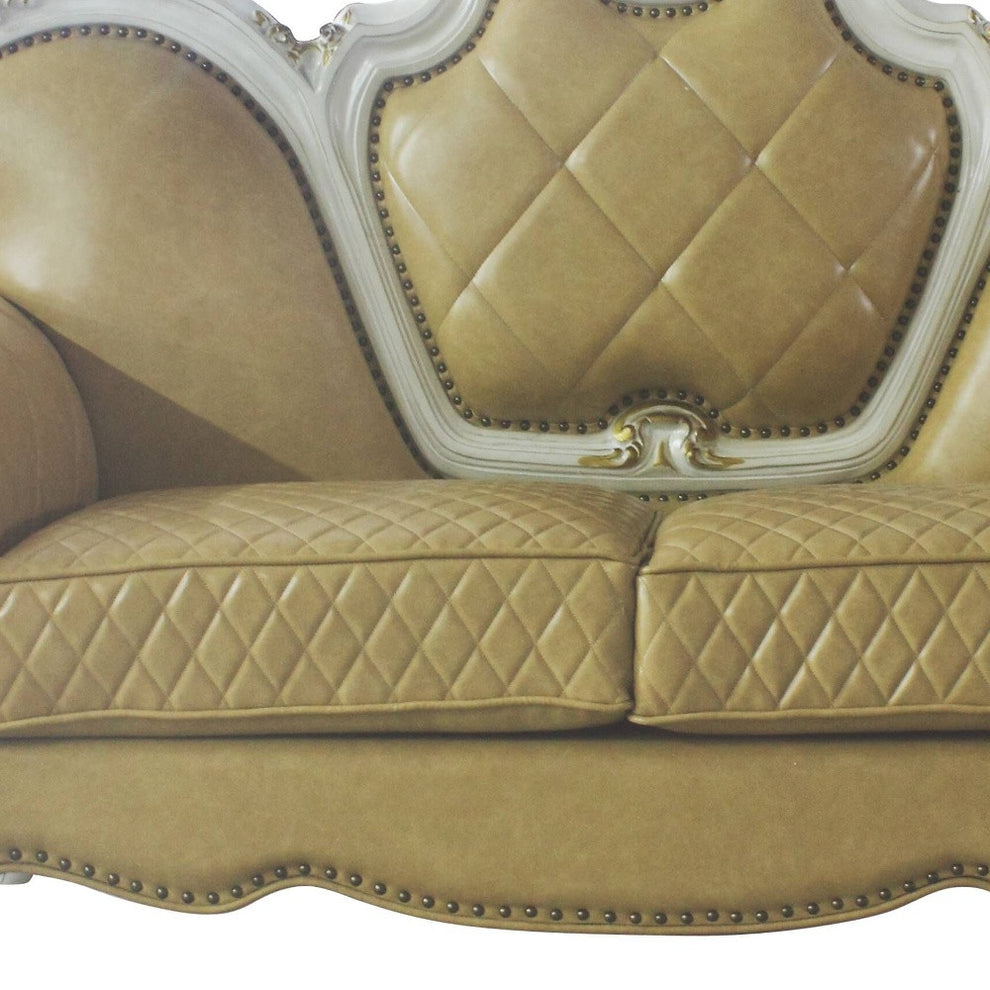70" Butterscotch And Pearl Faux Leather Love Seat And Toss Pillows By Homeroots | Loveseats | Modishstore - 3