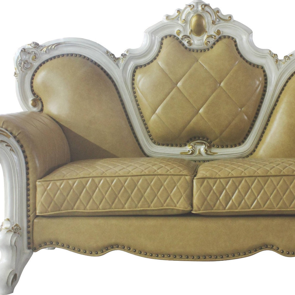 70" Butterscotch And Pearl Faux Leather Love Seat And Toss Pillows By Homeroots | Loveseats | Modishstore - 4