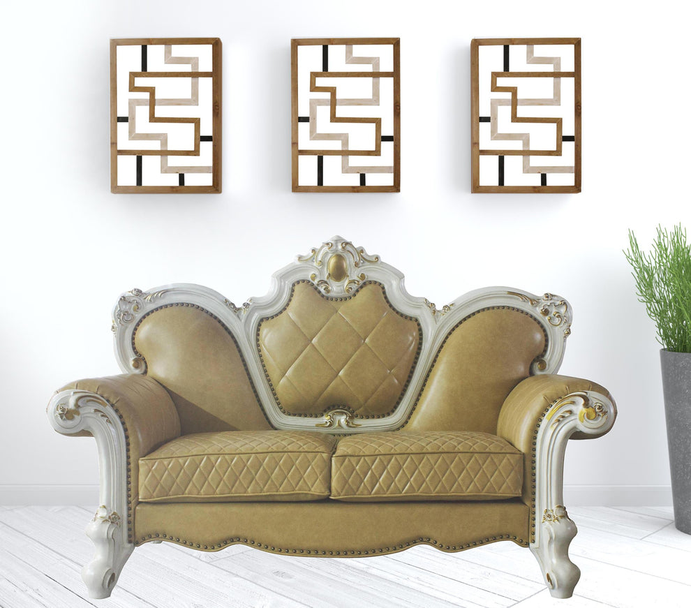 70" Butterscotch And Pearl Faux Leather Love Seat And Toss Pillows By Homeroots | Loveseats | Modishstore - 2