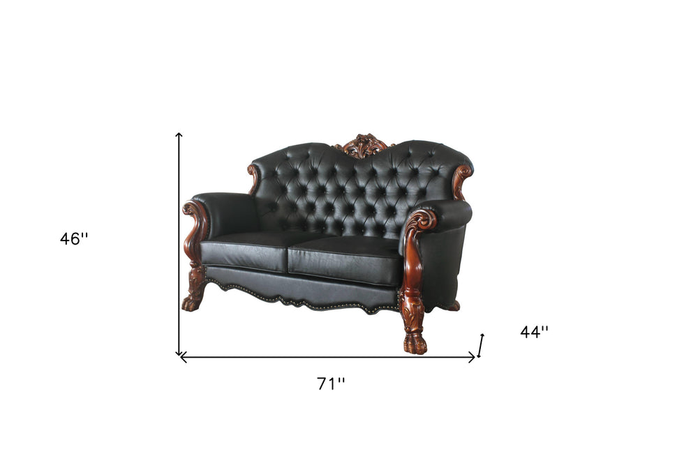 71" Black And Brown Faux Leather Love Seat And Toss Pillows By Homeroots | Loveseats | Modishstore - 5