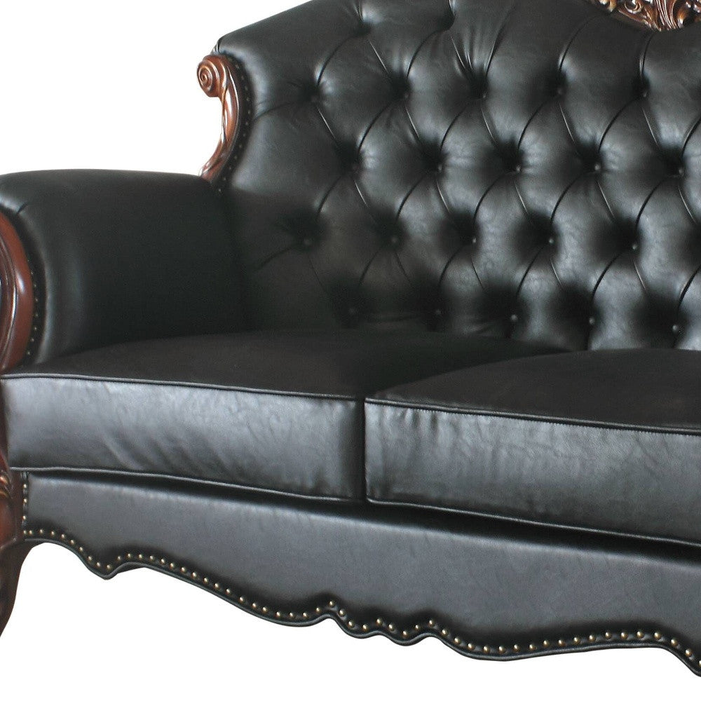 71" Black And Brown Faux Leather Love Seat And Toss Pillows By Homeroots | Loveseats | Modishstore - 3
