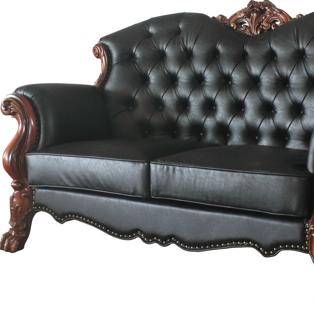 71" Black And Brown Faux Leather Love Seat And Toss Pillows By Homeroots | Loveseats | Modishstore - 4