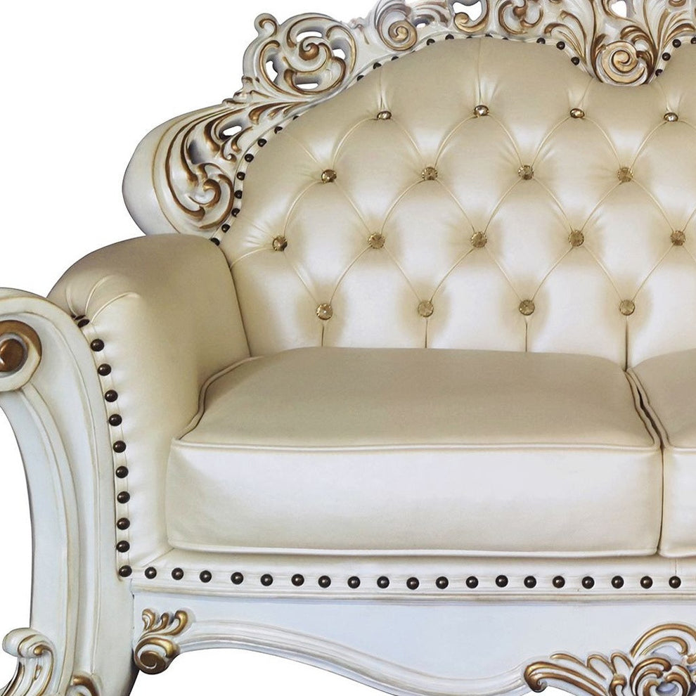 70" Champagne And Pearl Faux Leather Love Seat And Toss Pillows By Homeroots | Loveseats | Modishstore - 3