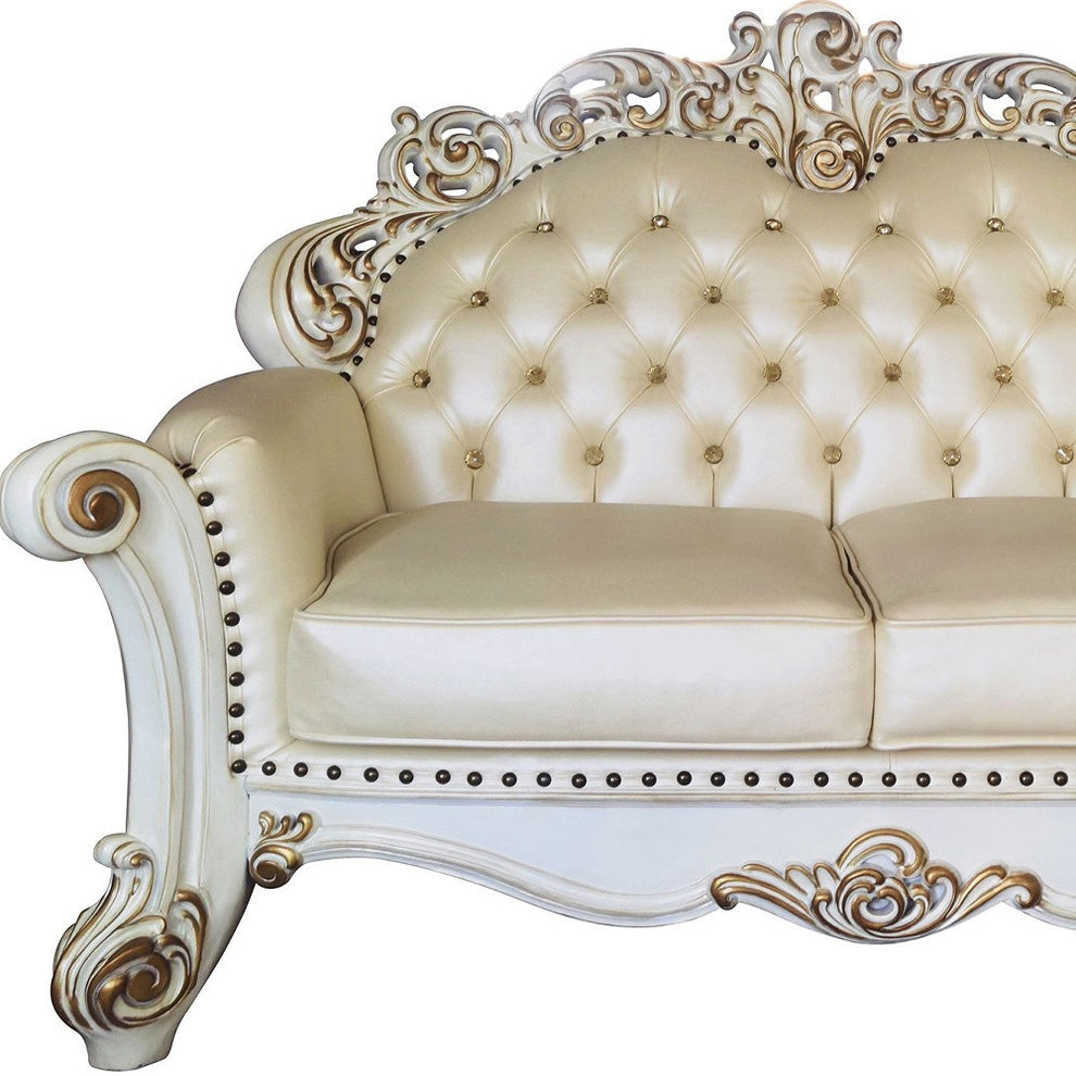 70" Champagne And Pearl Faux Leather Love Seat And Toss Pillows By Homeroots | Loveseats | Modishstore - 4