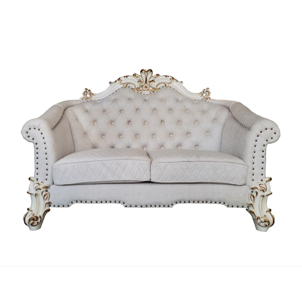 66" Two Tone Ivory And Pearl Velvet Love Seat And Toss Pillows By Homeroots | Loveseats | Modishstore
