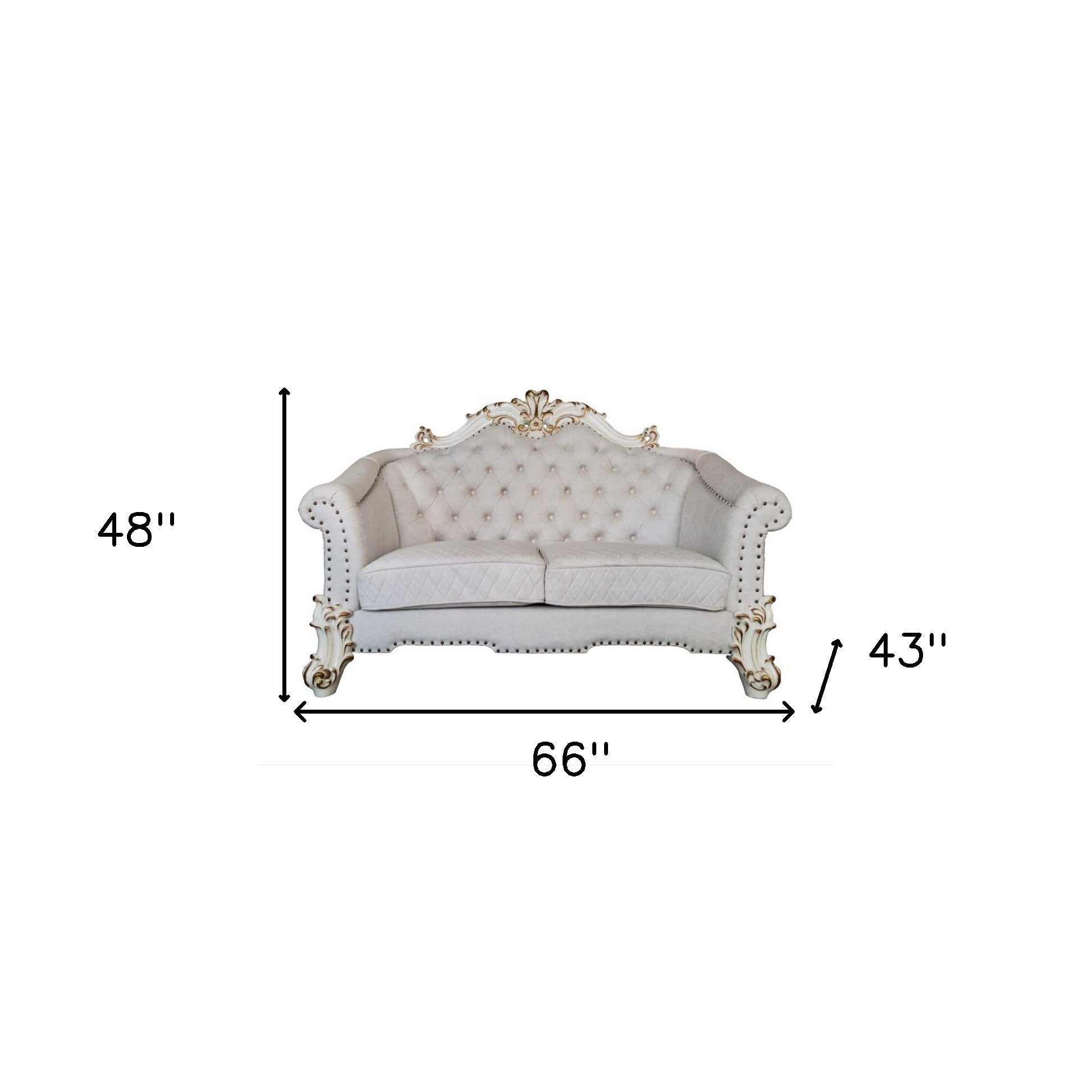 66" Two Tone Ivory And Pearl Velvet Love Seat And Toss Pillows By Homeroots | Loveseats | Modishstore - 5