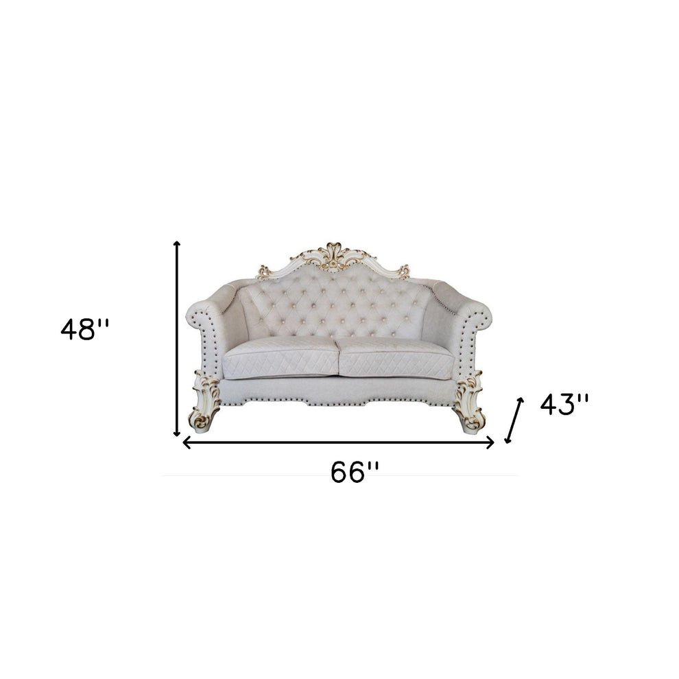 66" Two Tone Ivory And Pearl Velvet Love Seat And Toss Pillows By Homeroots | Loveseats | Modishstore - 5