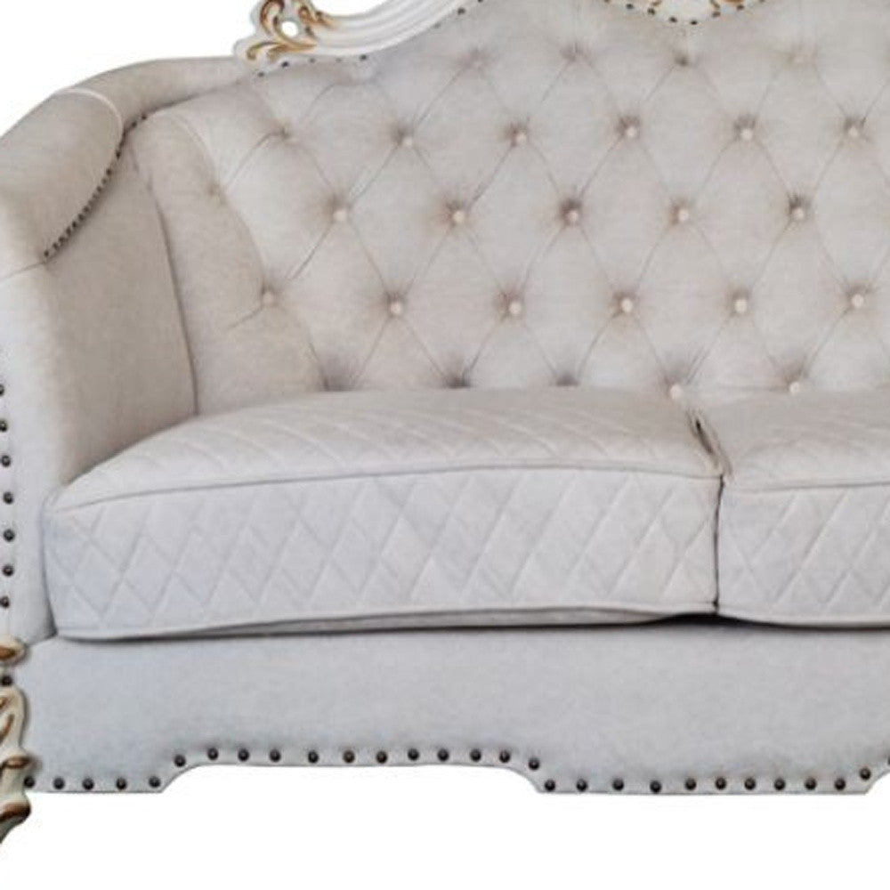 66" Two Tone Ivory And Pearl Velvet Love Seat And Toss Pillows By Homeroots | Loveseats | Modishstore - 3