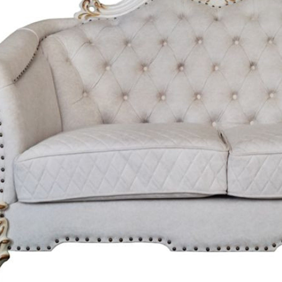 66" Two Tone Ivory And Pearl Velvet Love Seat And Toss Pillows By Homeroots | Loveseats | Modishstore - 3