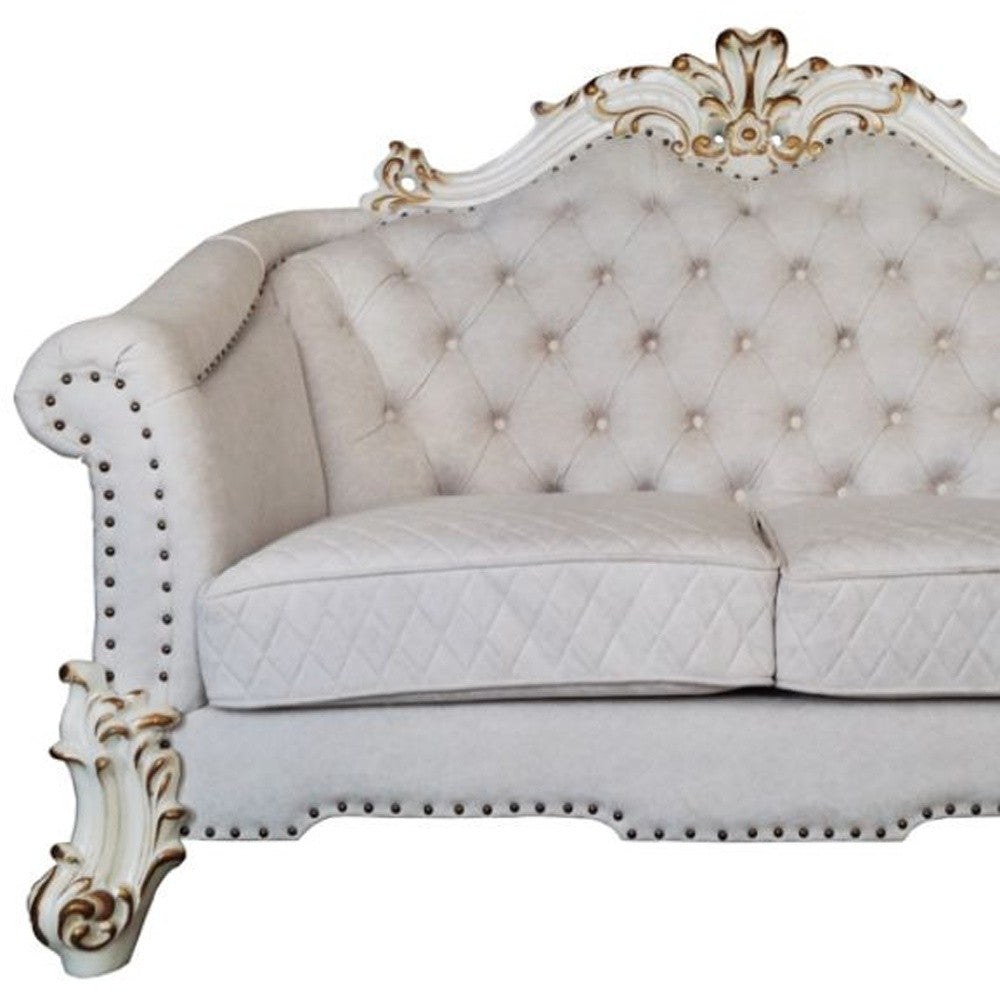 66" Two Tone Ivory And Pearl Velvet Love Seat And Toss Pillows By Homeroots | Loveseats | Modishstore - 4