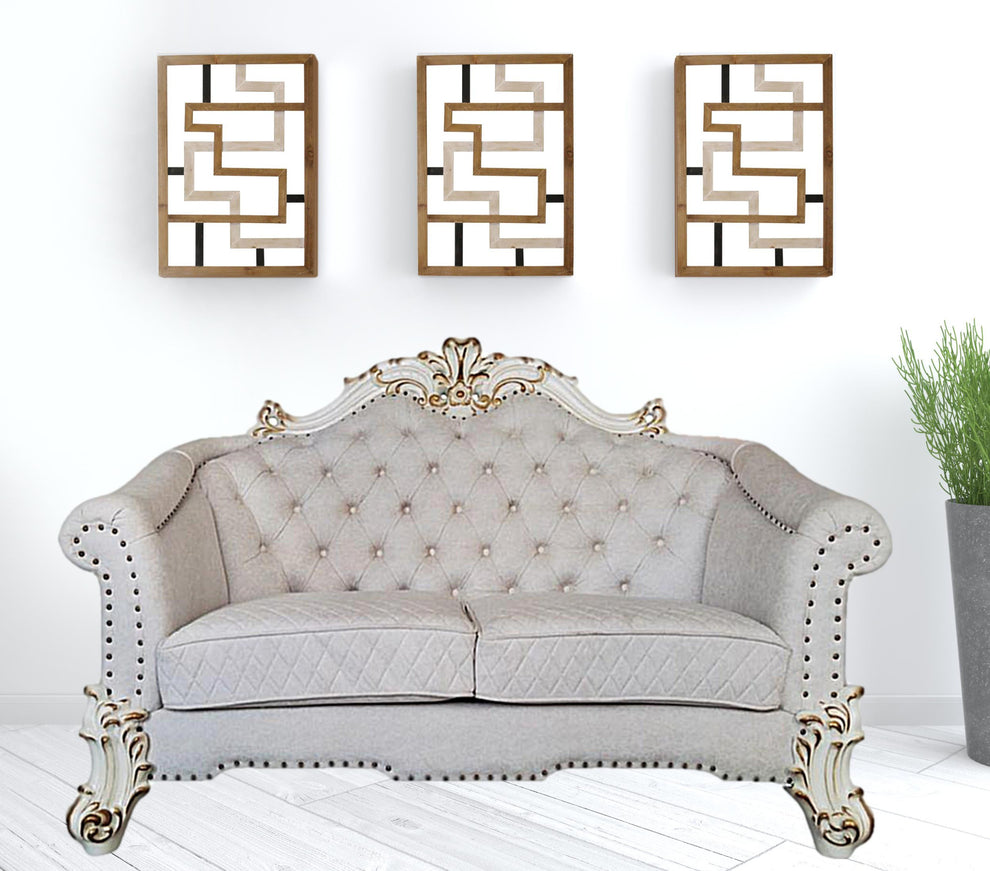 66" Two Tone Ivory And Pearl Velvet Love Seat And Toss Pillows By Homeroots | Loveseats | Modishstore - 2