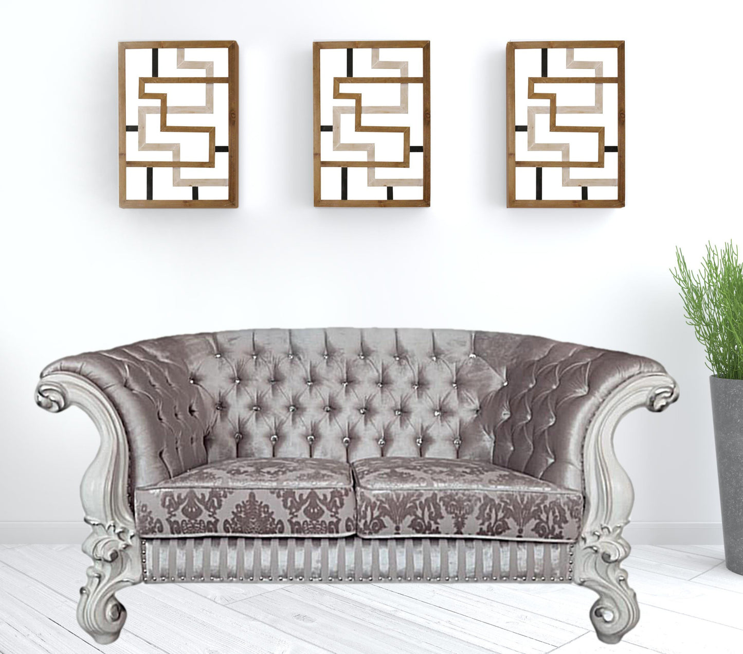 76" Ivory And Off White Velvet Love Seat And Toss Pillows By Homeroots | Loveseats | Modishstore - 2