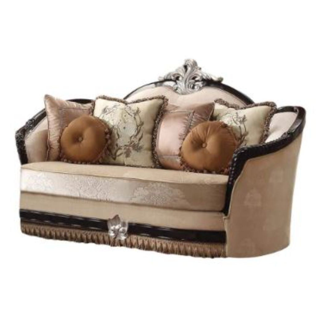 75" Tan Velvet Velvet Curved Love Seat And Toss Pillows By Homeroots | Loveseats | Modishstore