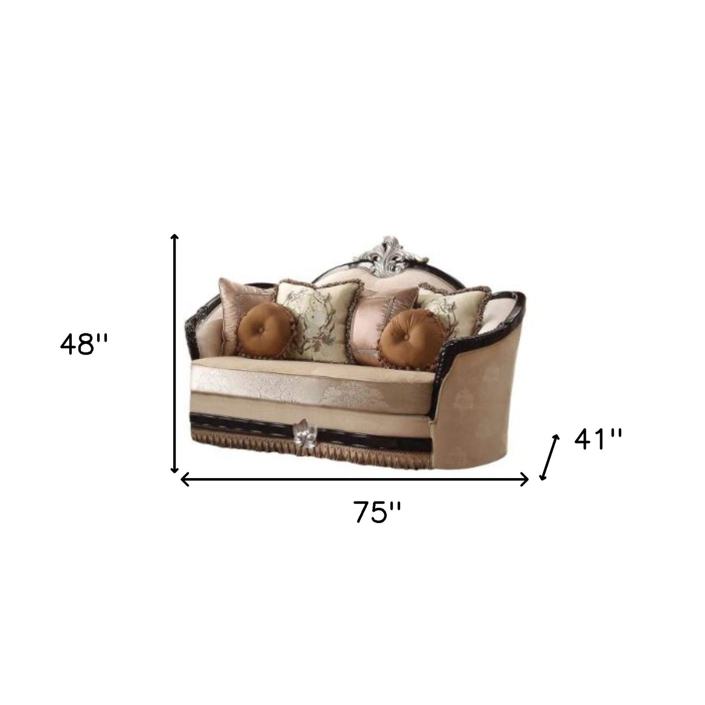 75" Tan Velvet Velvet Curved Love Seat And Toss Pillows By Homeroots | Loveseats | Modishstore - 5