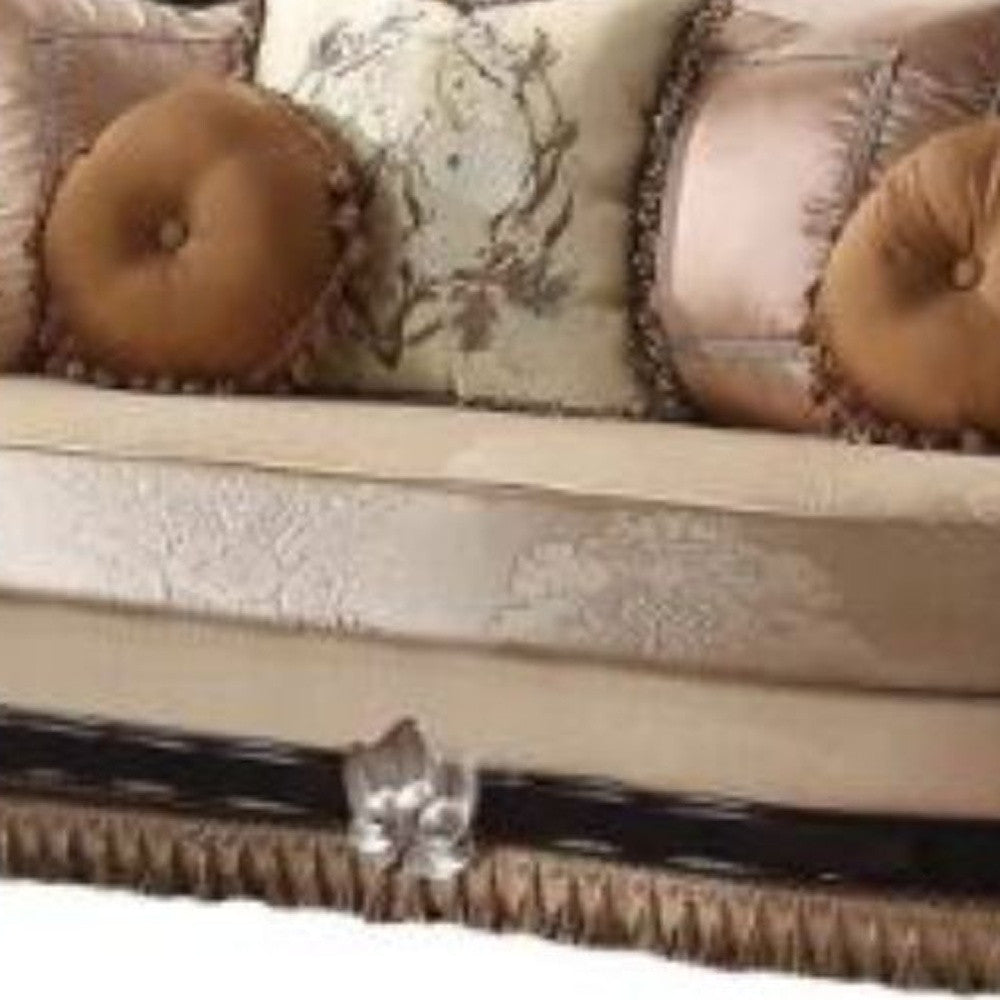 75" Tan Velvet Velvet Curved Love Seat And Toss Pillows By Homeroots