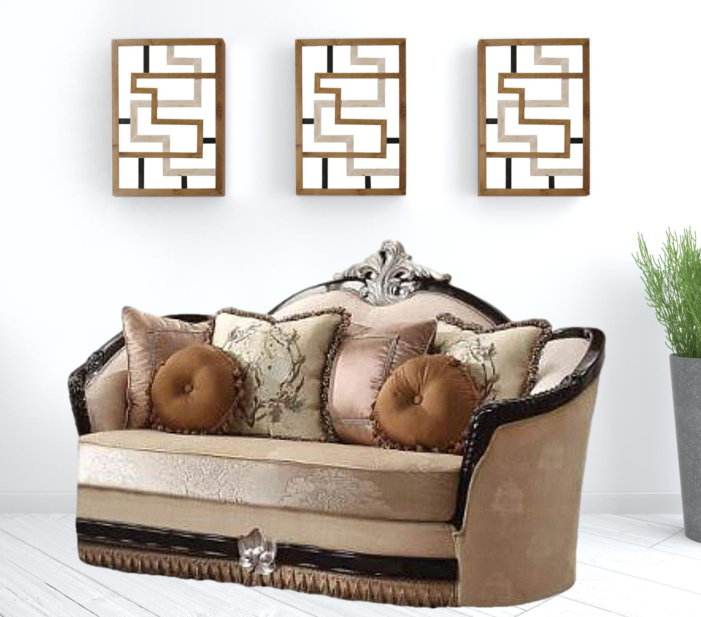 75" Tan Velvet Velvet Curved Love Seat And Toss Pillows By Homeroots | Loveseats | Modishstore - 2