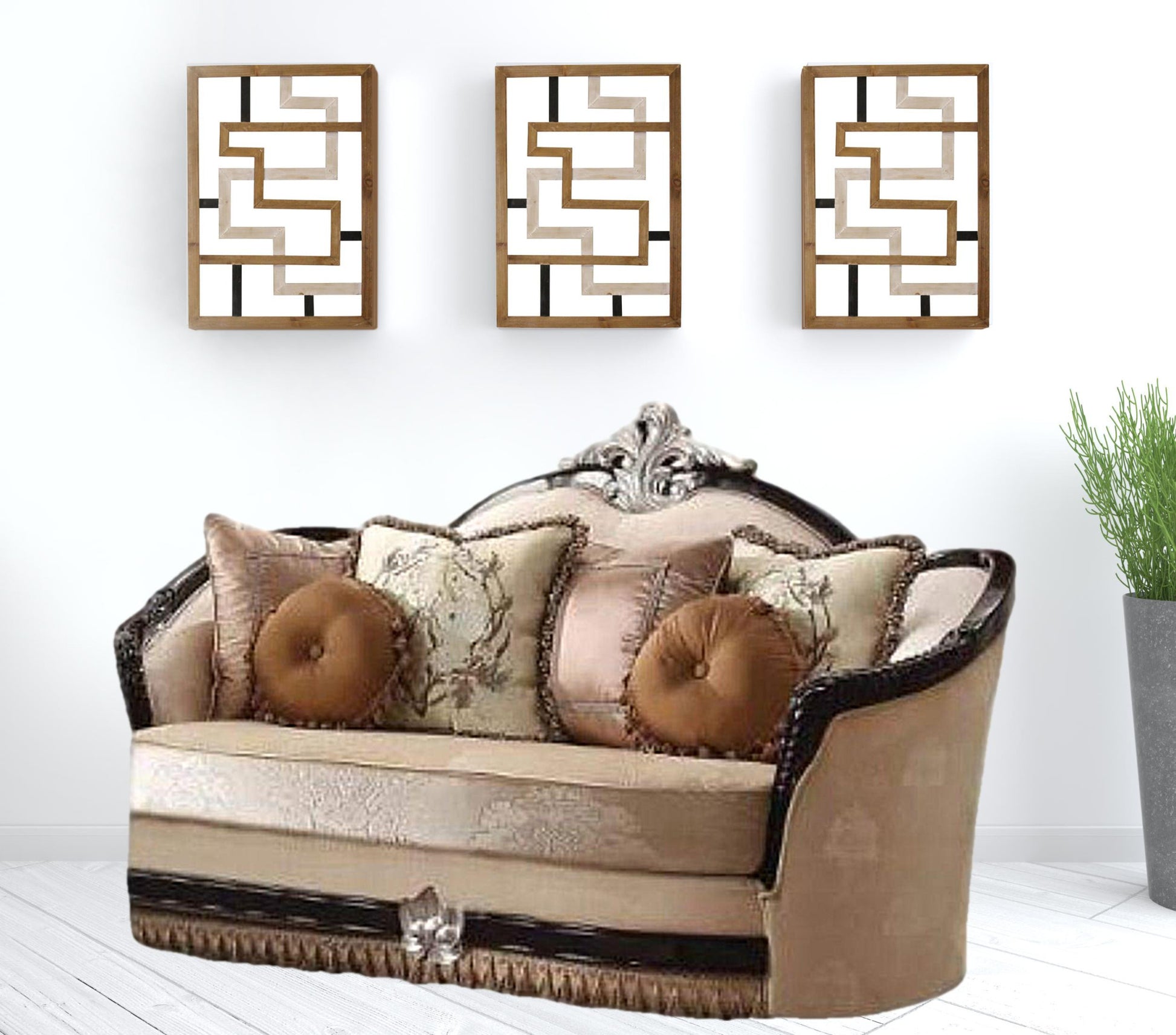 75" Tan Velvet Velvet Curved Love Seat And Toss Pillows By Homeroots | Loveseats | Modishstore - 2