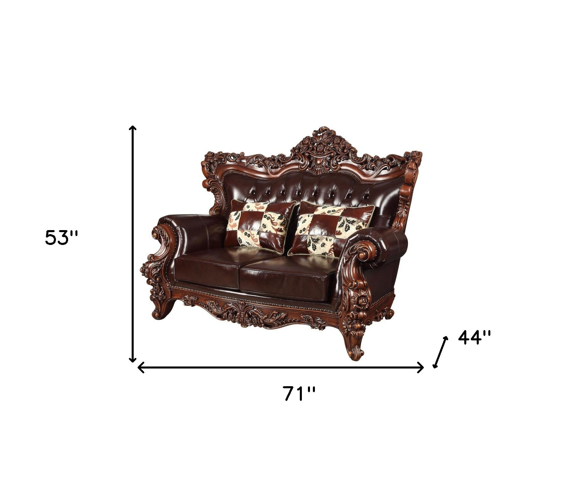 71" Espresso And Brown Faux Leather Curved Love Seat By Homeroots | Loveseats | Modishstore - 5
