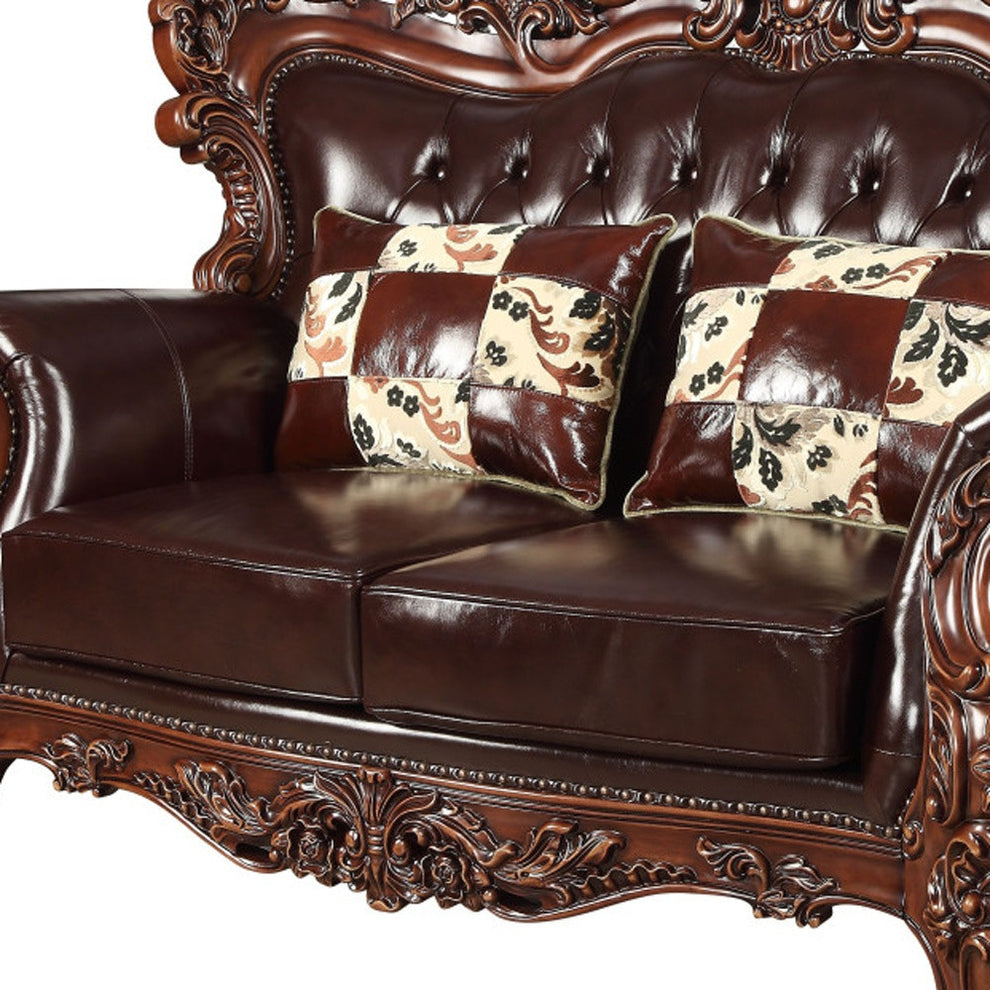 71" Espresso And Brown Faux Leather Curved Love Seat By Homeroots | Loveseats | Modishstore - 3