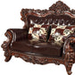 71" Espresso And Brown Faux Leather Curved Love Seat By Homeroots