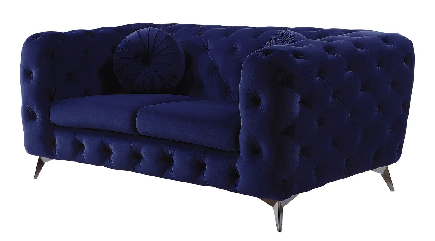72" Blue And Silver Velvet Love Seat By Homeroots | Loveseats | Modishstore