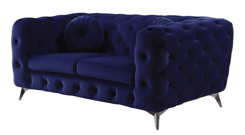 72" Blue And Silver Velvet Love Seat By Homeroots | Loveseats | Modishstore