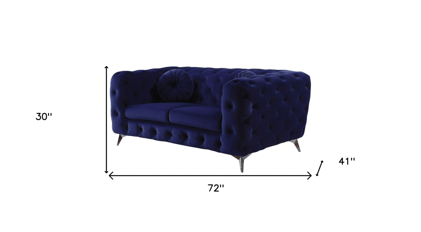 72" Blue And Silver Velvet Love Seat By Homeroots | Loveseats | Modishstore - 5