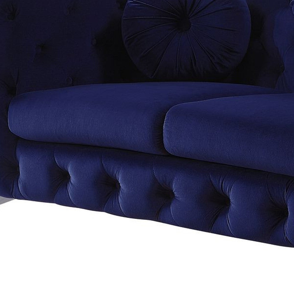 72" Blue And Silver Velvet Love Seat By Homeroots