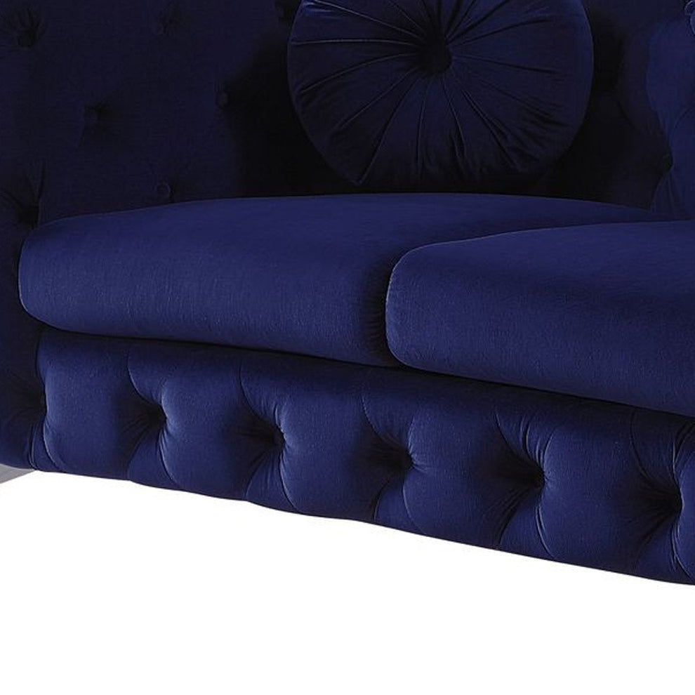 72" Blue And Silver Velvet Love Seat By Homeroots | Loveseats | Modishstore - 3