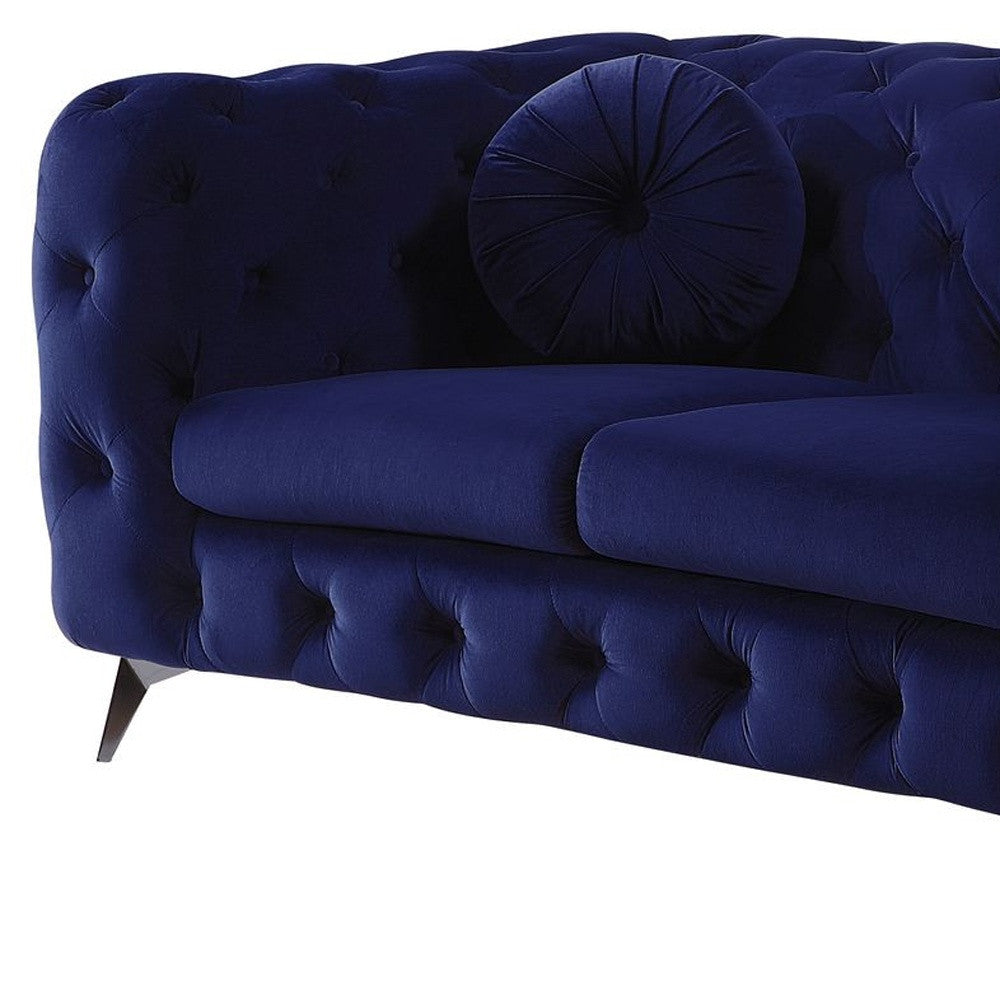72" Blue And Silver Velvet Love Seat By Homeroots | Loveseats | Modishstore - 4