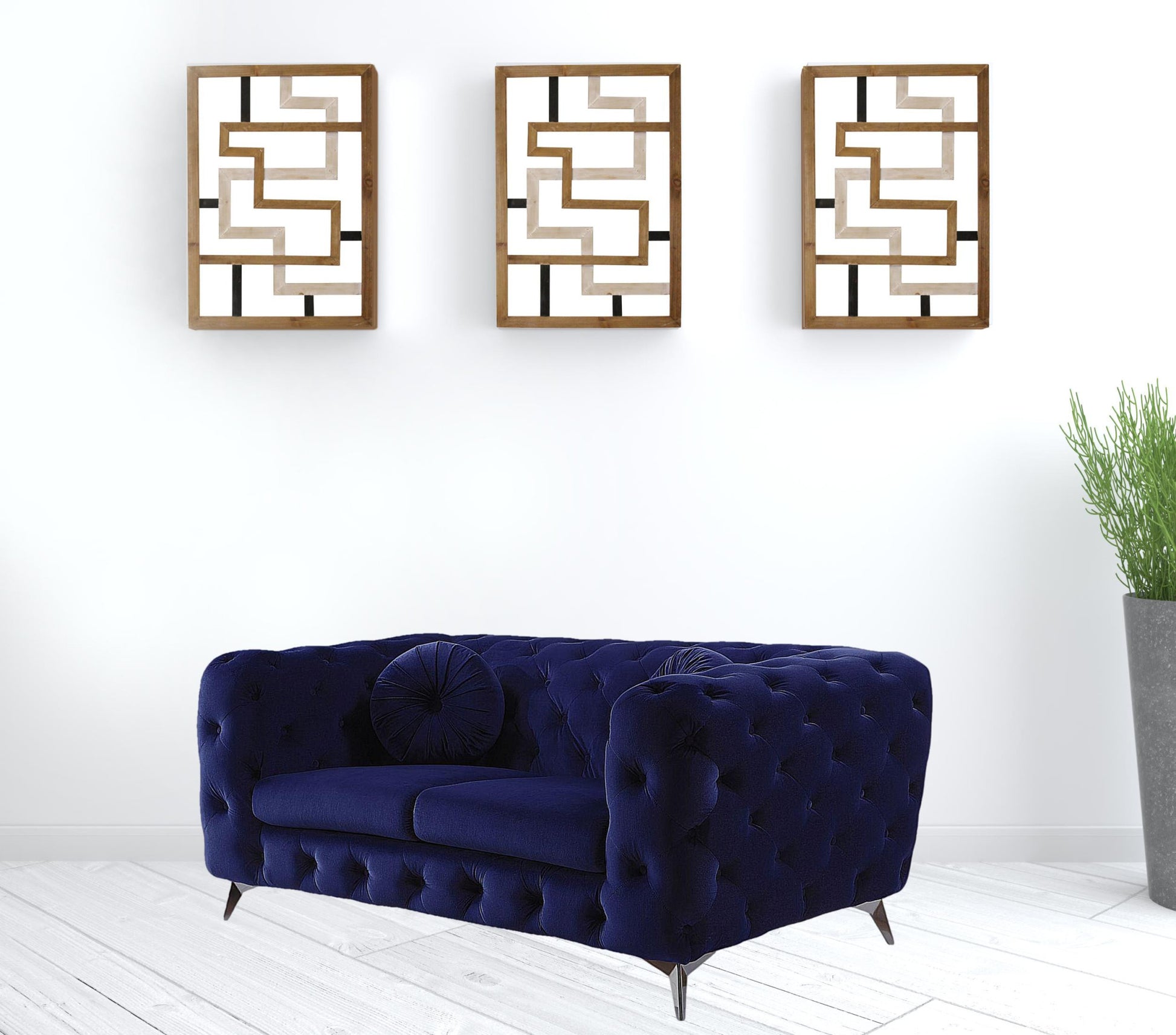 72" Blue And Silver Velvet Love Seat By Homeroots | Loveseats | Modishstore - 2