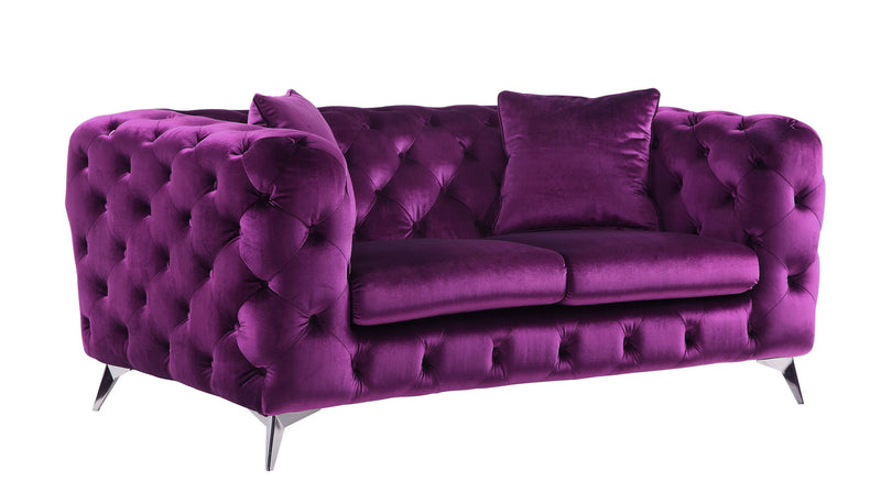 72" Purple And Silver Velvet Love Seat By Homeroots | Loveseats | Modishstore
