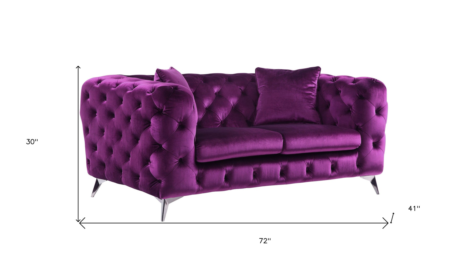 72" Purple And Silver Velvet Love Seat By Homeroots | Loveseats | Modishstore - 5