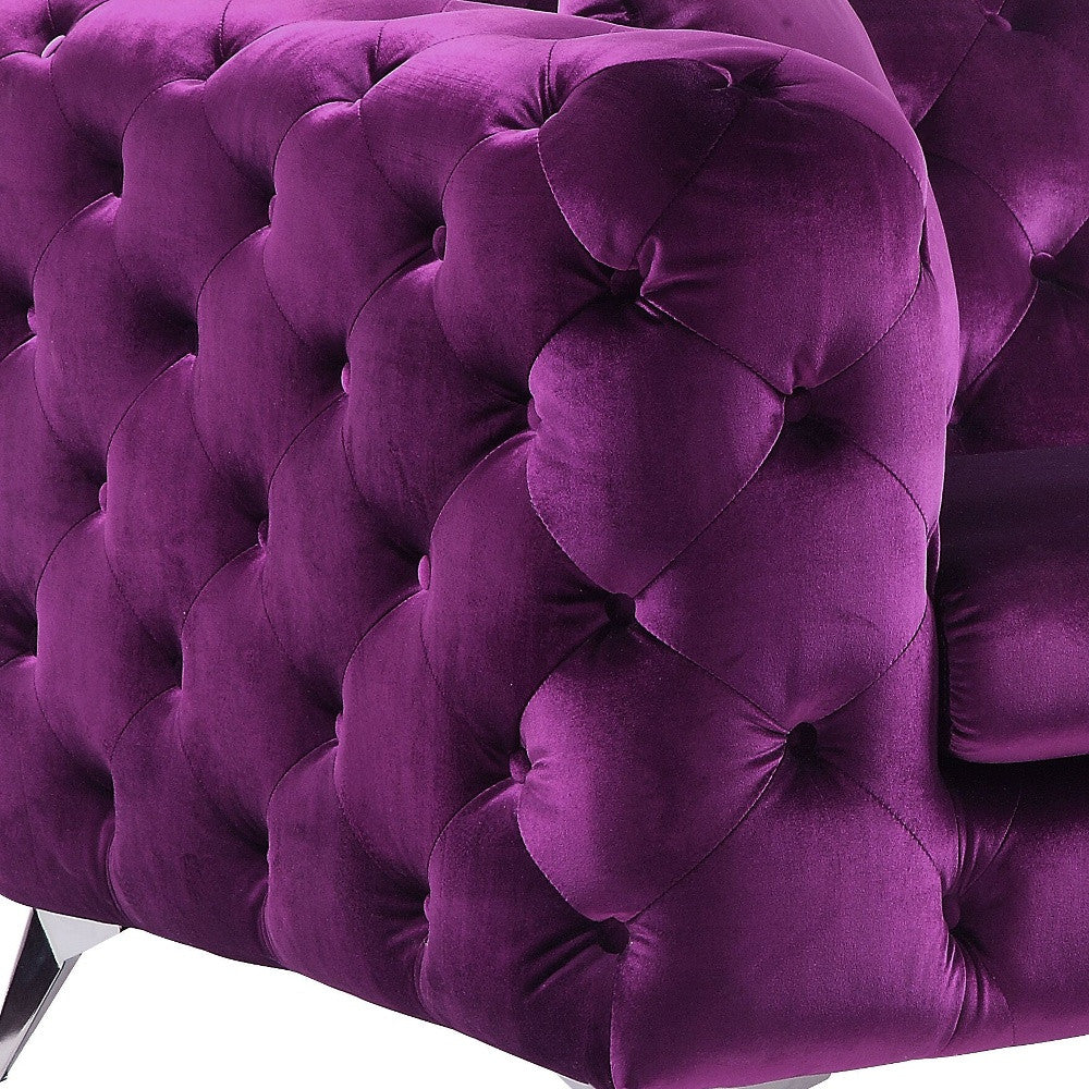 72" Purple And Silver Velvet Love Seat By Homeroots | Loveseats | Modishstore - 3