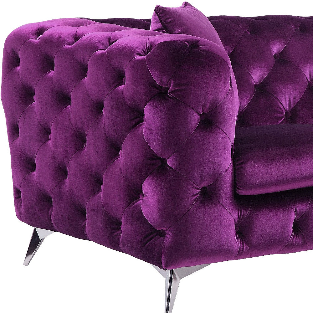 72" Purple And Silver Velvet Love Seat By Homeroots
